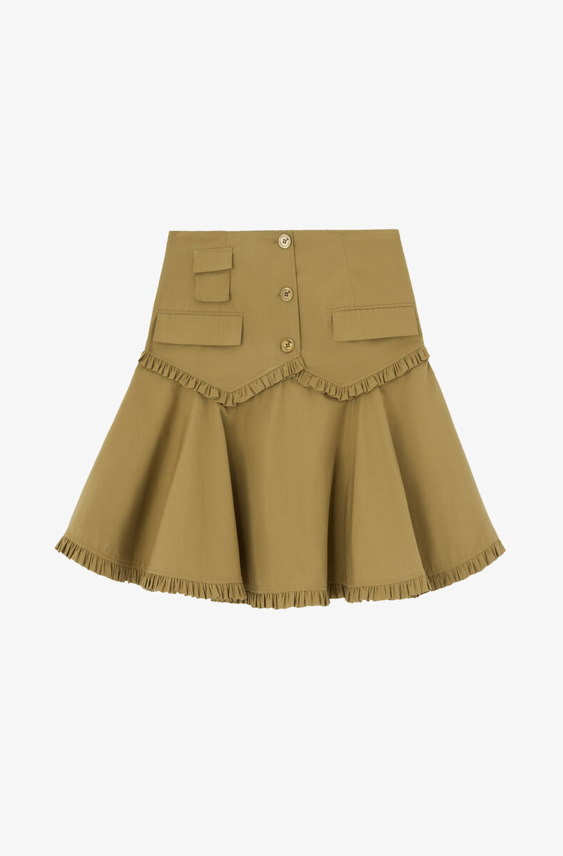 Skirt in Stretch Cotton, Organic Cotton, in colour Military Olive - 1 - GANNI