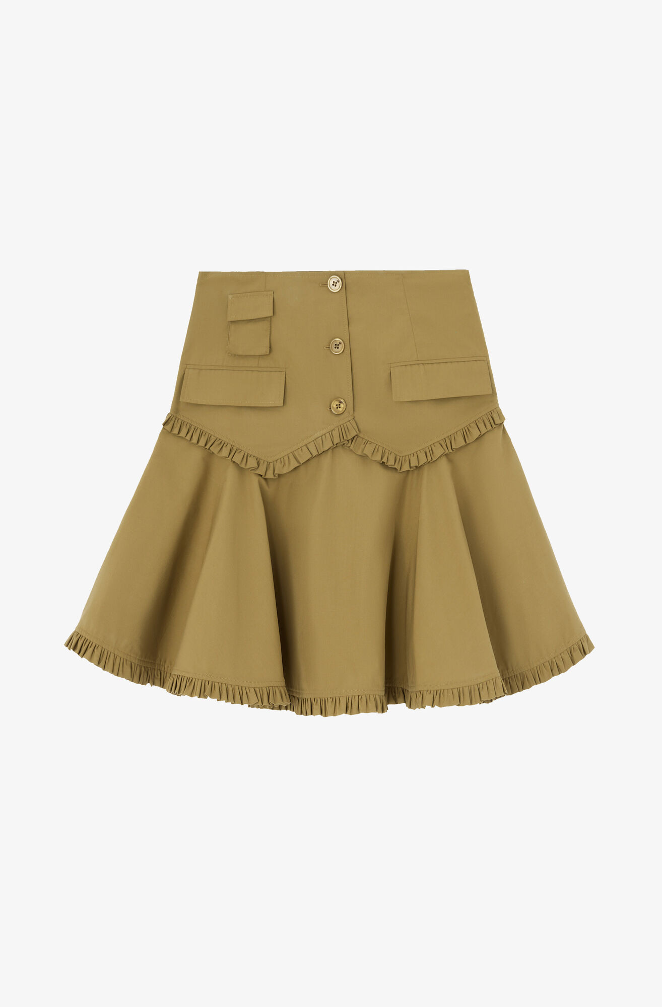 Skirt in Stretch Cotton, Organic Cotton, in colour Military Olive - 1 - GANNI