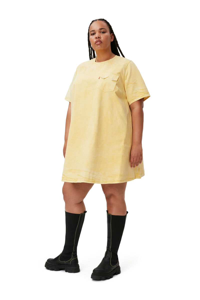 Robe courte trapèze, Cotton, in colour Natural Yellow - 6 - GANNI