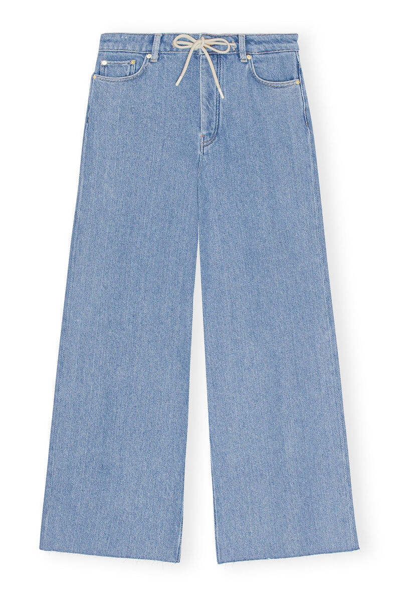 Heavy Denim Wide Drawstring Jeans, Cotton, in colour Light Blue Stone - 1 - GANNI