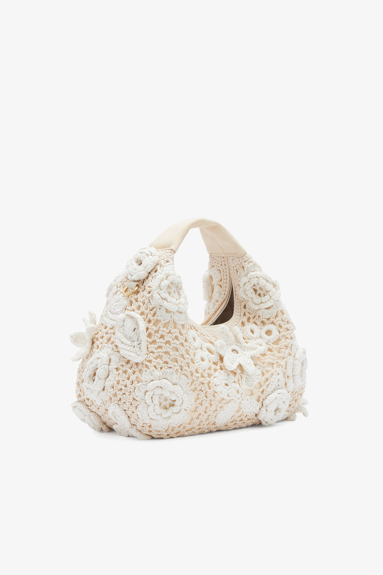 Mini Hobo Bag in White Crochet, Organic Cotton, in colour Egret - 2 - GANNI