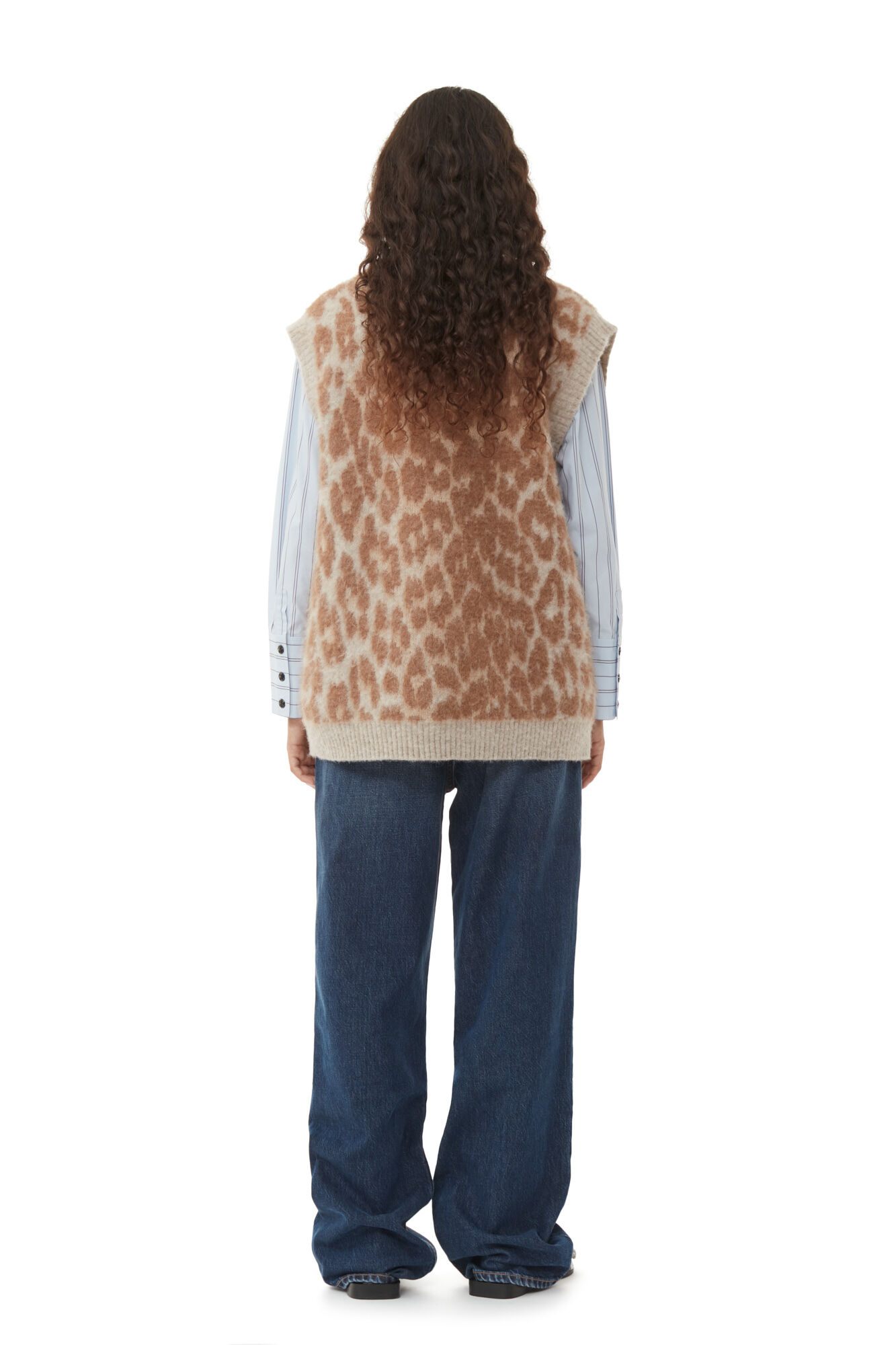 Leopard Jacquard Oversized Vest, Alpaca, in colour Timber Wolf - 4 - GANNI