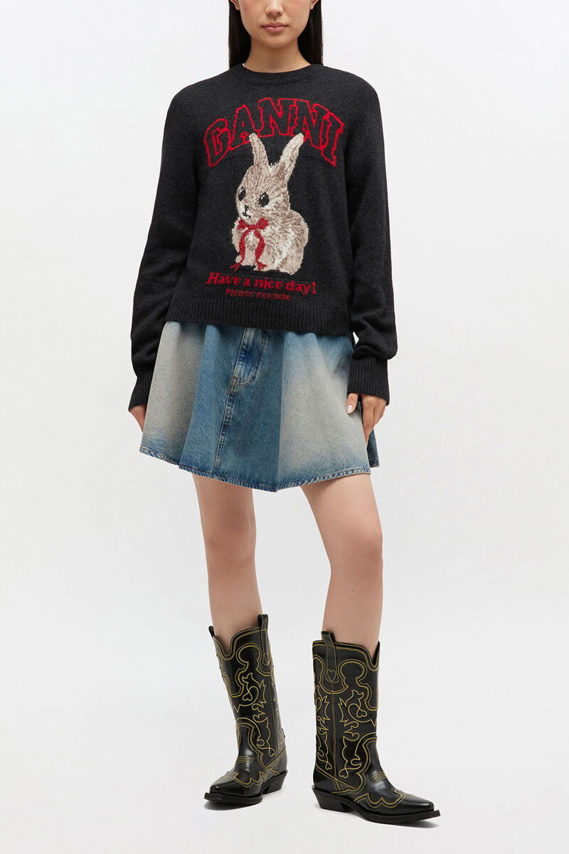 Graphic Wool Jumper, Wool, in colour Phantom - 2 - GANNI