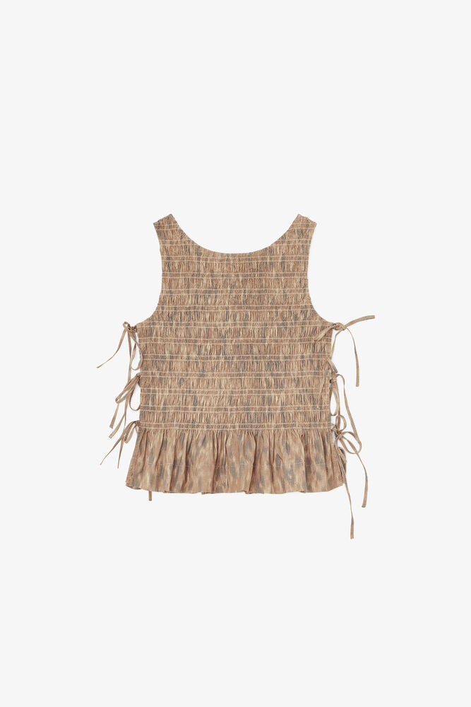 Haut smock&eacute; en tissu extensible imprim&eacute;, Burro