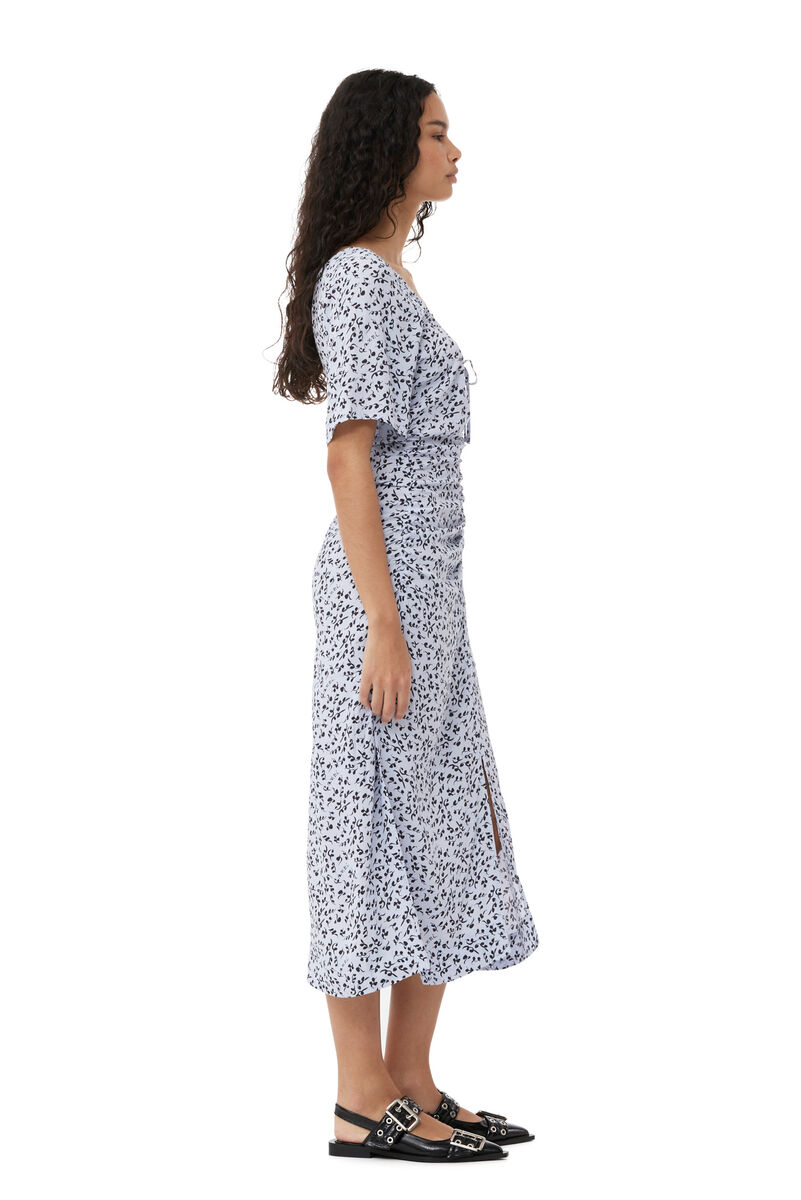 Printed Crepe U-neck Midi Dress, LENZING™ ECOVERO™, in colour Heather - 3 - GANNI