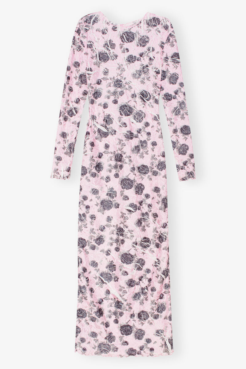 Pink Floral Printed Dress, Recycled Polyester, in colour Corsage - 1 - GANNI