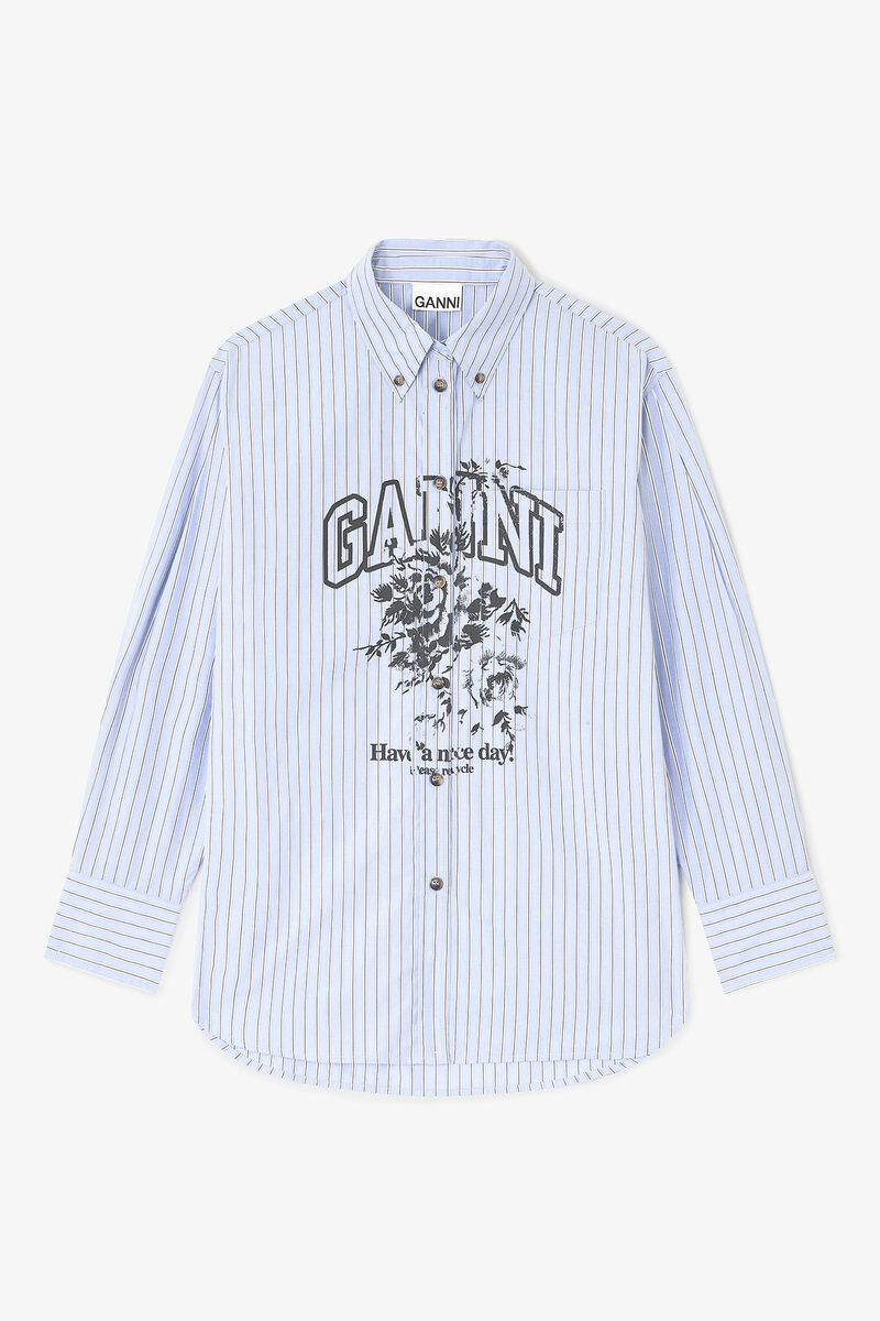 Blue Stripe Logo Shirt, Cotton, in colour Lavender Lustre - 1 - GANNI
