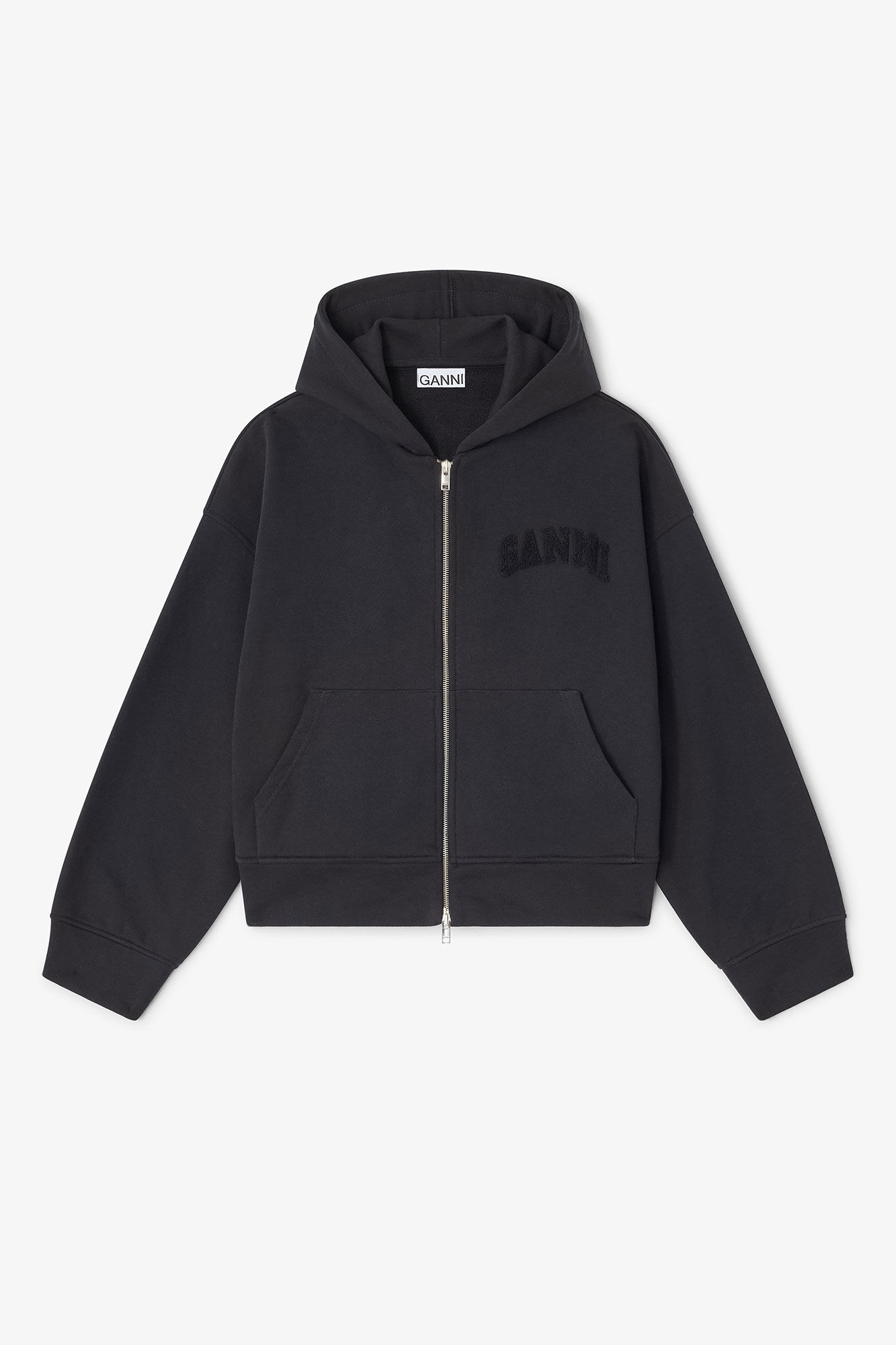 Black Two-way Zip Hoodie, in colour Black/Black - 1 - GANNI