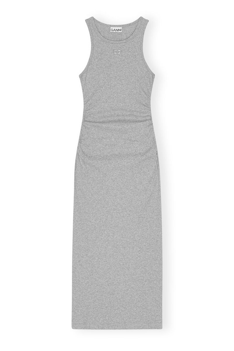 Grey Soft Cotton Rib Tank Top långklänning, Elastane, in colour Paloma Melange - 1 - GANNI