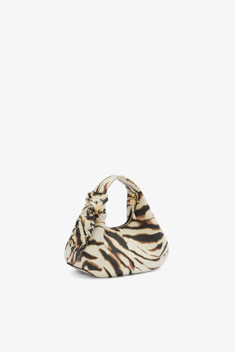 Mini Hobo Bag in Zebra, Recycled Polyester, in colour Egret - 2 - GANNI