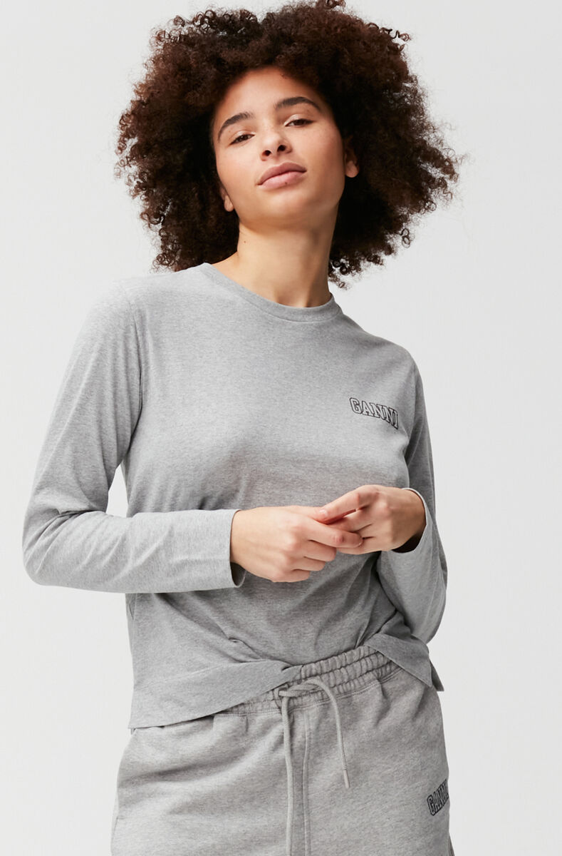 Thin Software Jersey Long Sleeve T-shirt, Cotton, in colour Paloma Melange - 1 - GANNI