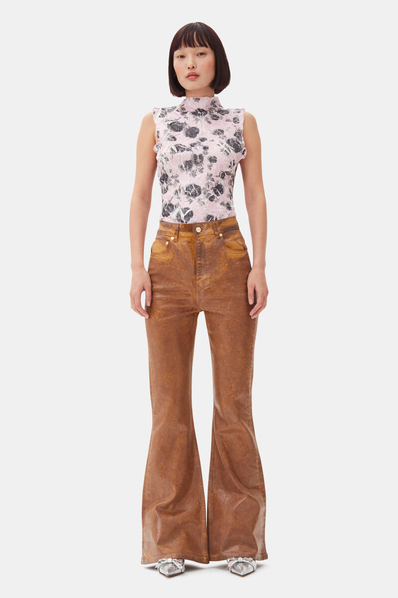 Pink Floral Printed Top, Recycled Polyester, in colour Corsage - 2 - GANNI