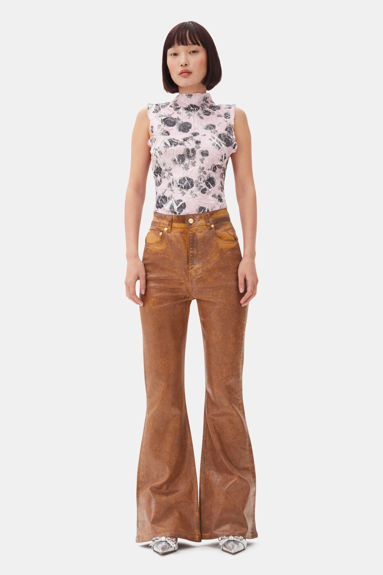 Pink Floral Printed Top, Recycled Polyester, in colour Corsage - 2 - GANNI