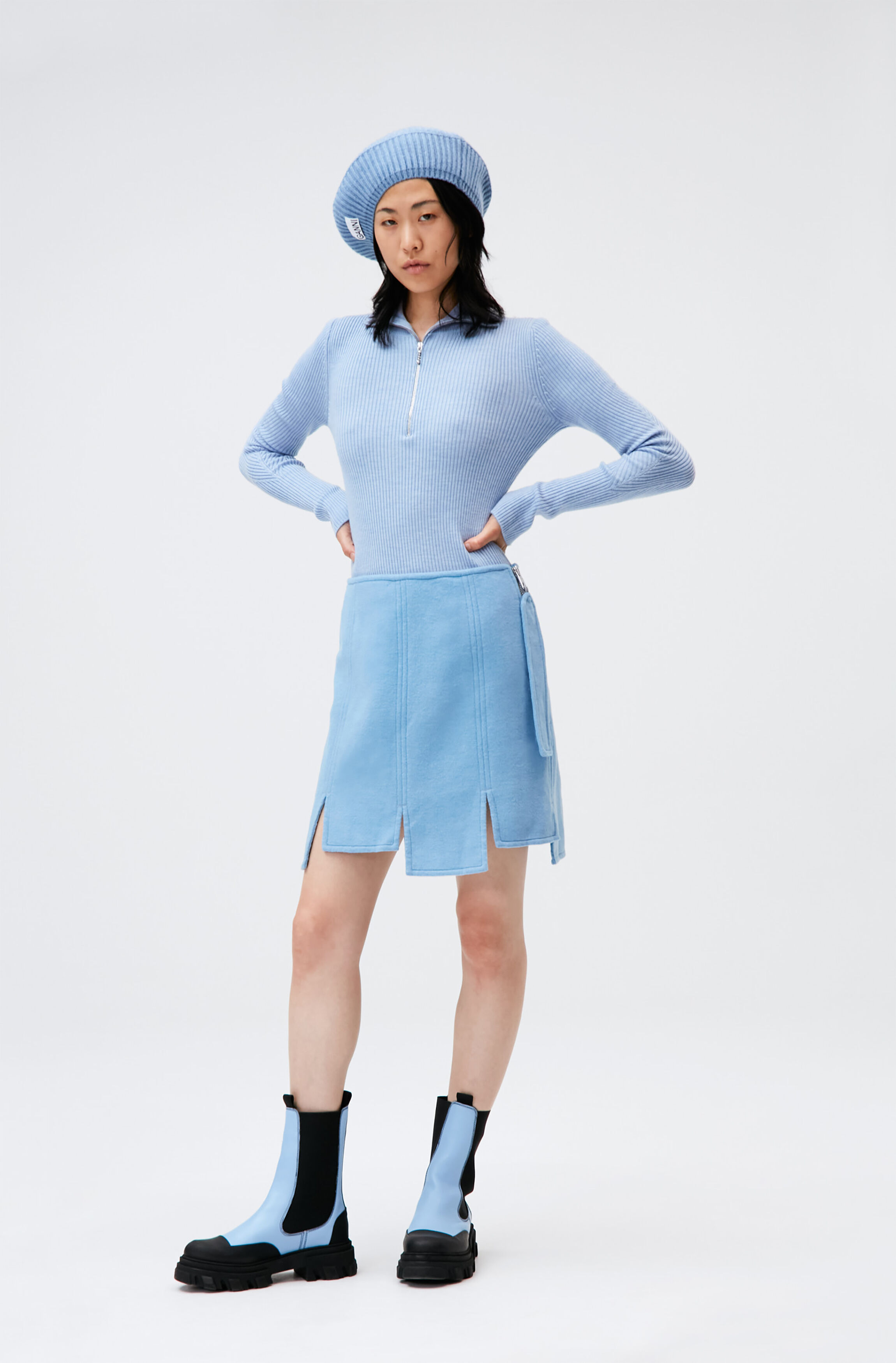 Placid Blue Wool High Waist Panel Mini 
