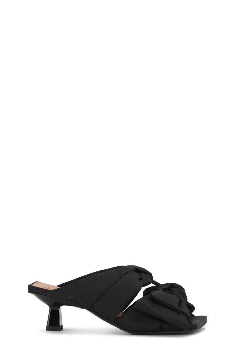 Soft Bow Kitten Heel Sandals, Nylon, in colour Black - 1 - GANNI