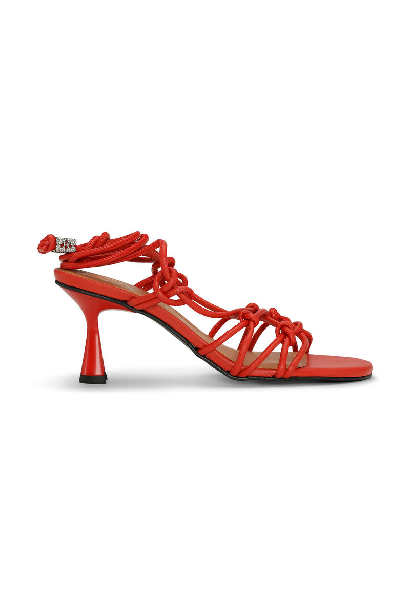 Red Knots High Heel Sandals, Vegan Leather, in colour Racing Red - 1 - GANNI