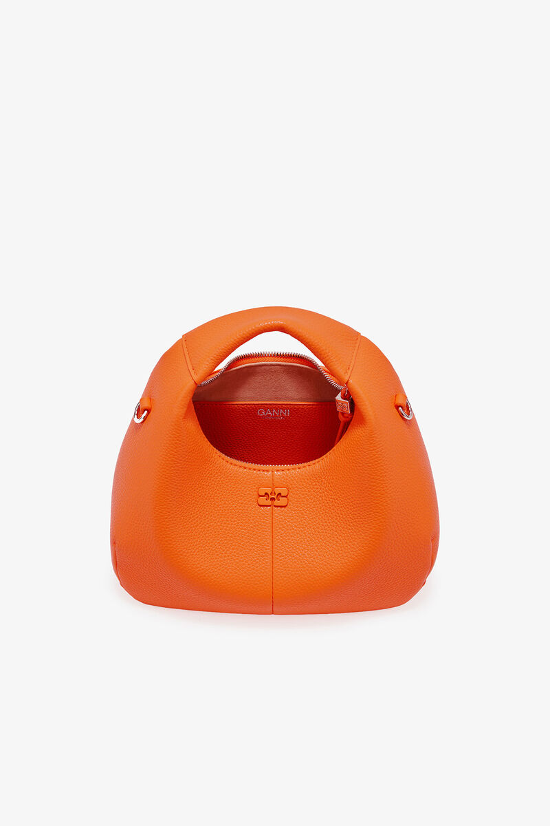 Orange Mini Hobo Bag, Polyurethane, in colour Russet Orange - 9 - GANNI