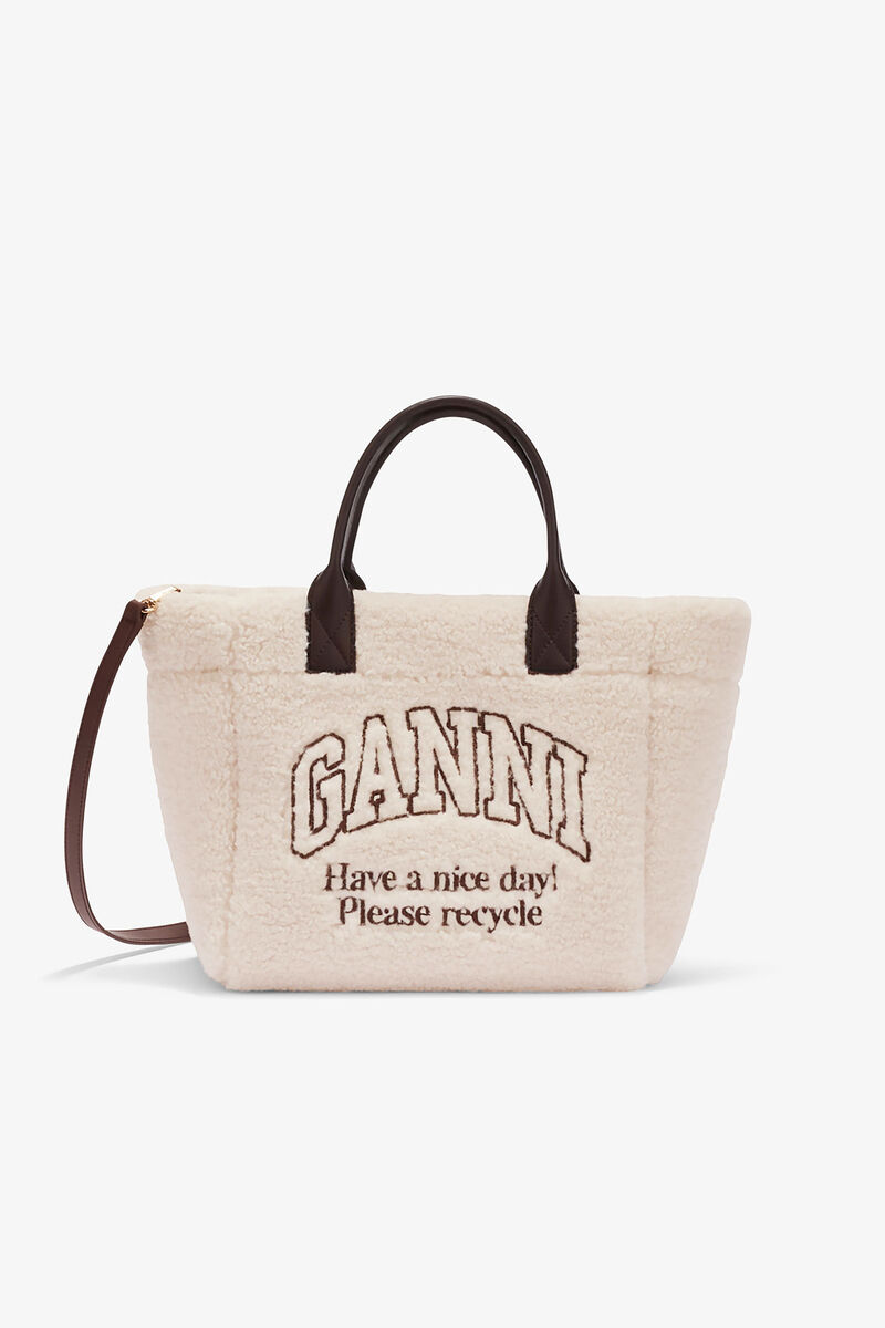 Shearling Small Tote, in colour Egret - 1 - GANNI