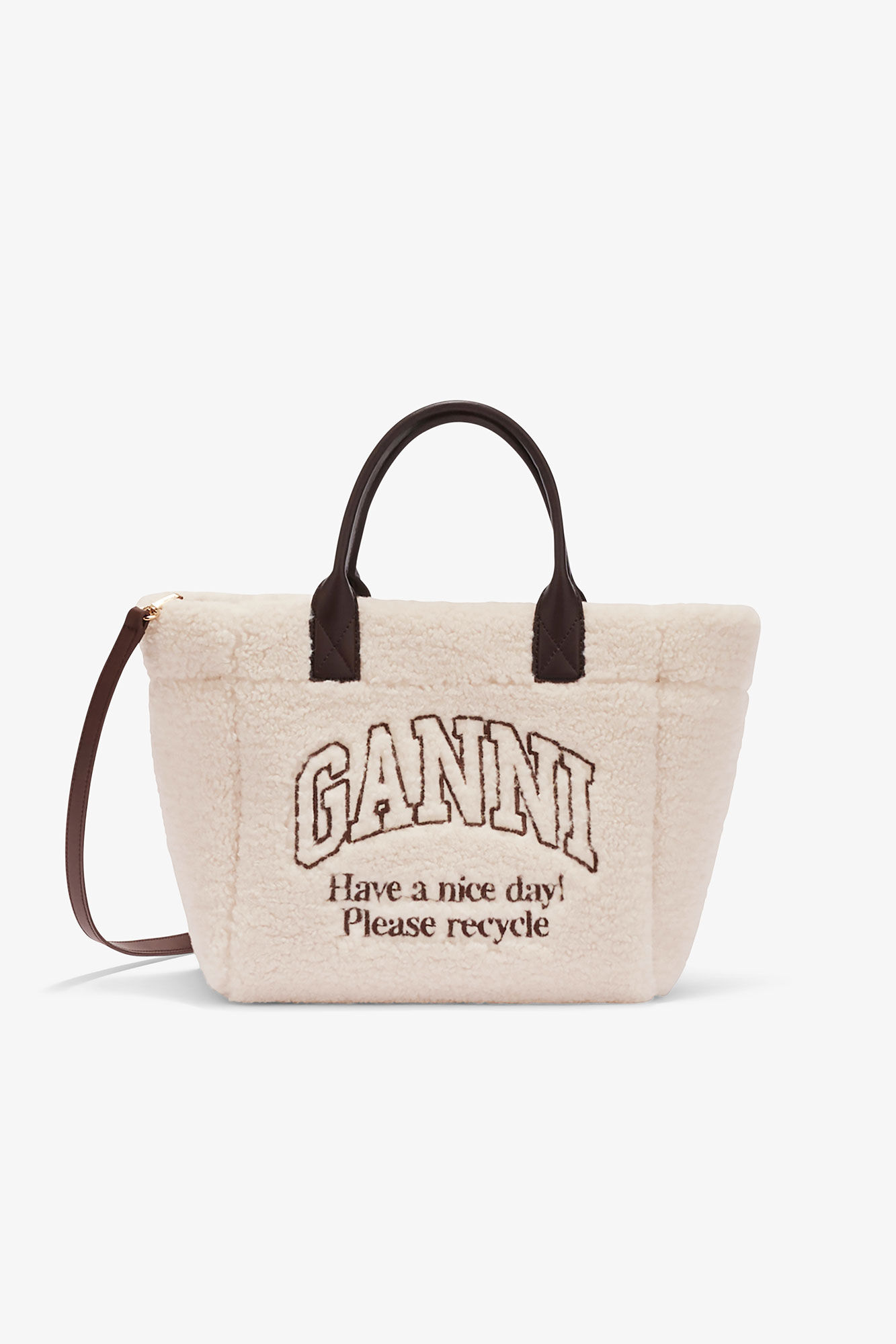 Shearling Small Tote, in colour Egret - 1 - GANNI