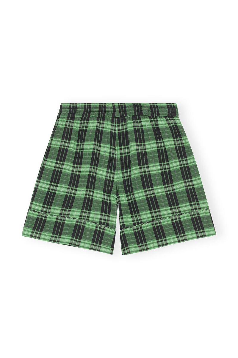 Green Seersucker Check Shorts, Organic Cotton, in colour Peapod - 2 - GANNI