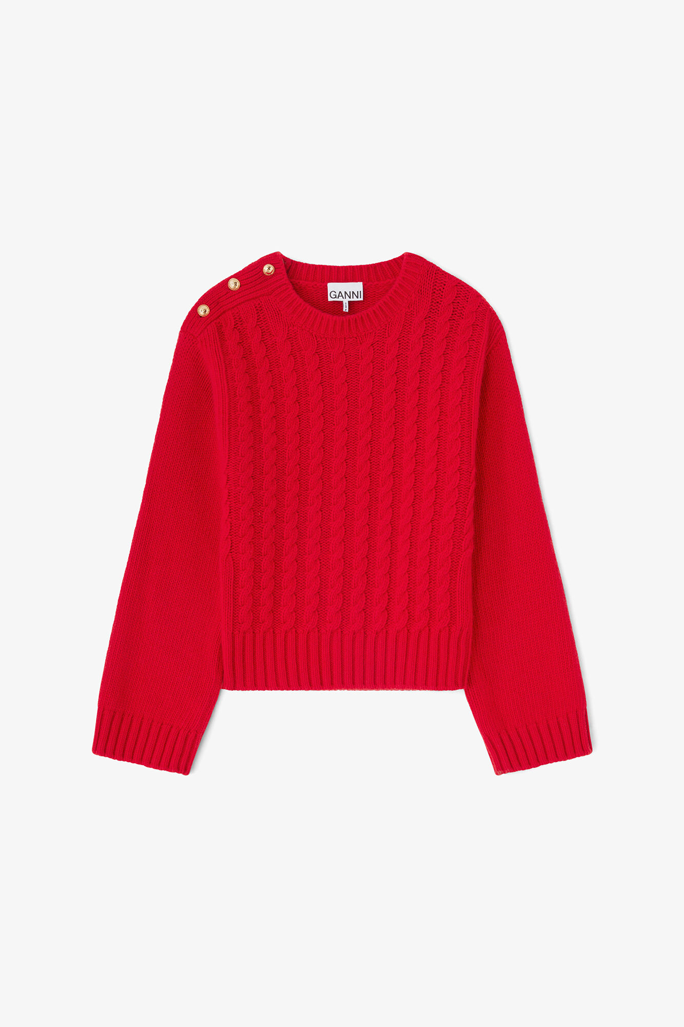 Pull rouge en laine m&eacute;lang&eacute;e torsad&eacute;e, Wool, in colour Mars Red - 1 - GANNI