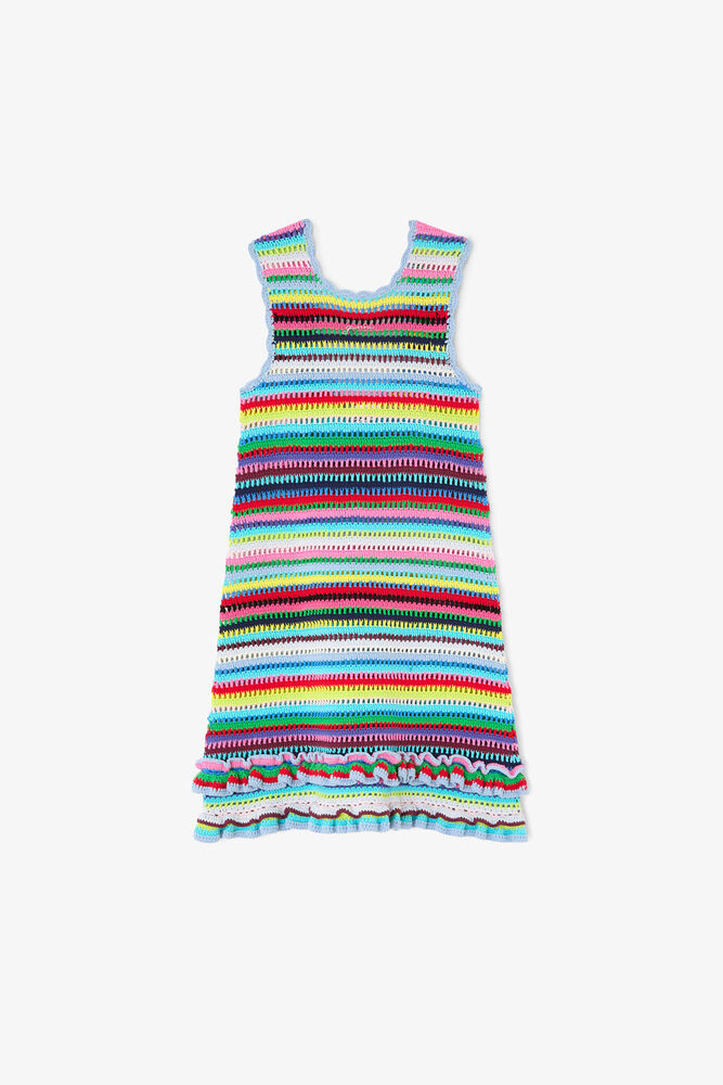 Dress in Striped Crochet, Multicolour