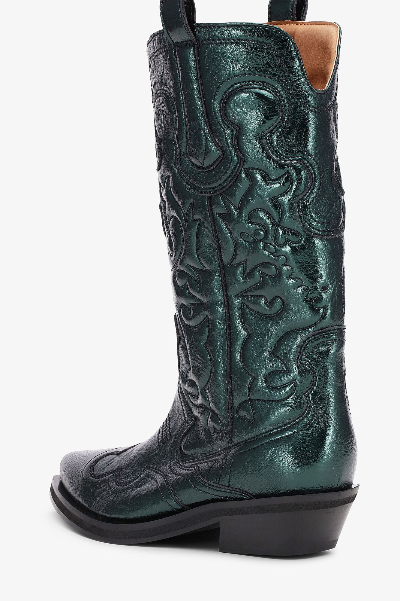 Green Metallic Mid Shaft Embroidered Western Boots