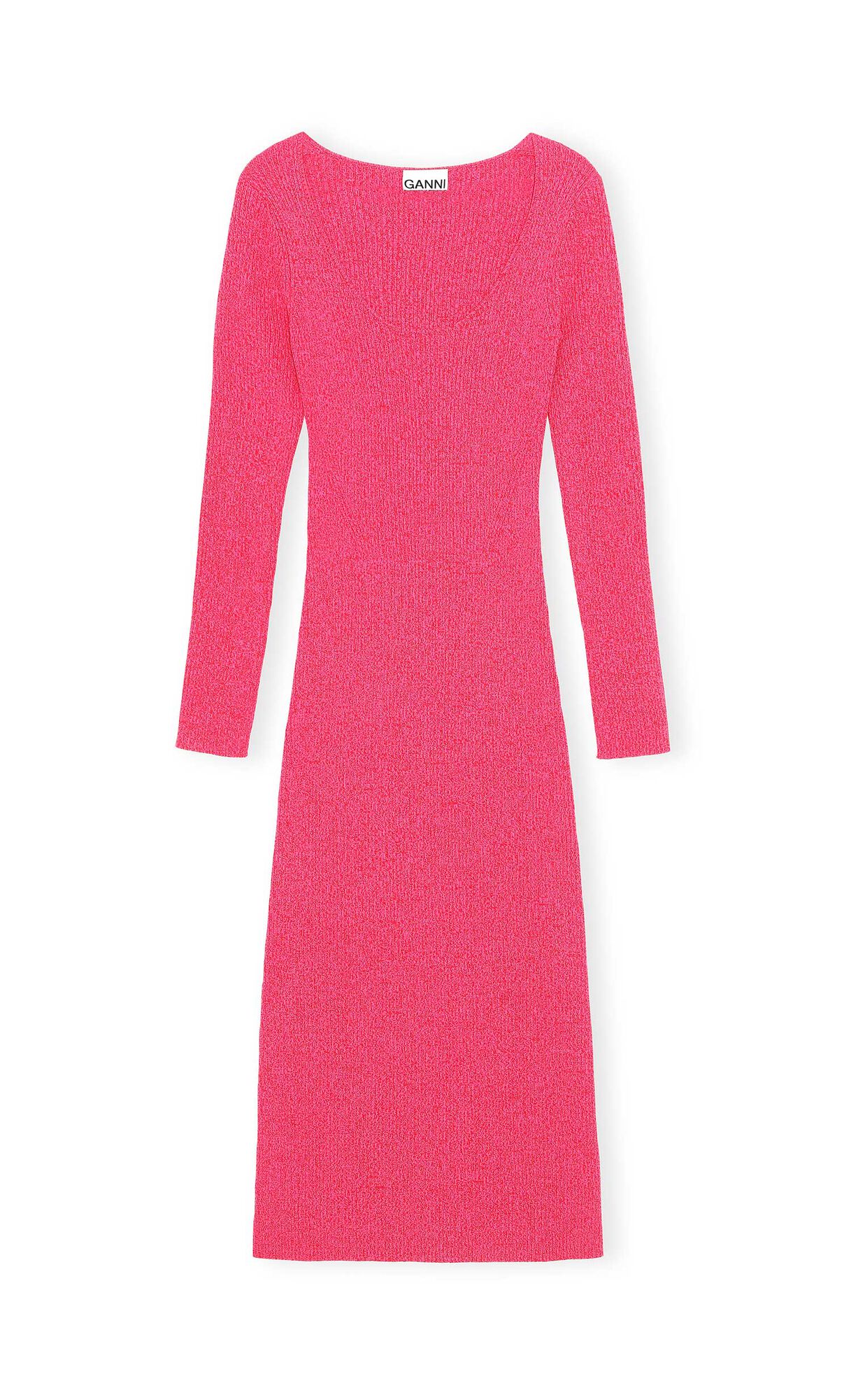 Knit Bodycon Midi Dress, Elastane, in colour High Risk Red - 1 - GANNI