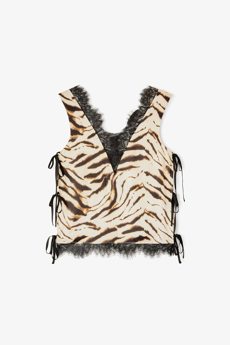 Top in Printed Satin, Viscose, in colour Egret - 1 - GANNI