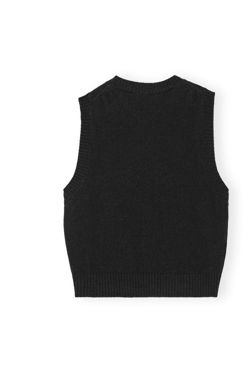 Black Graphic O-Neck Vest , Recycled Polyamide, in colour Black - 2 - GANNI