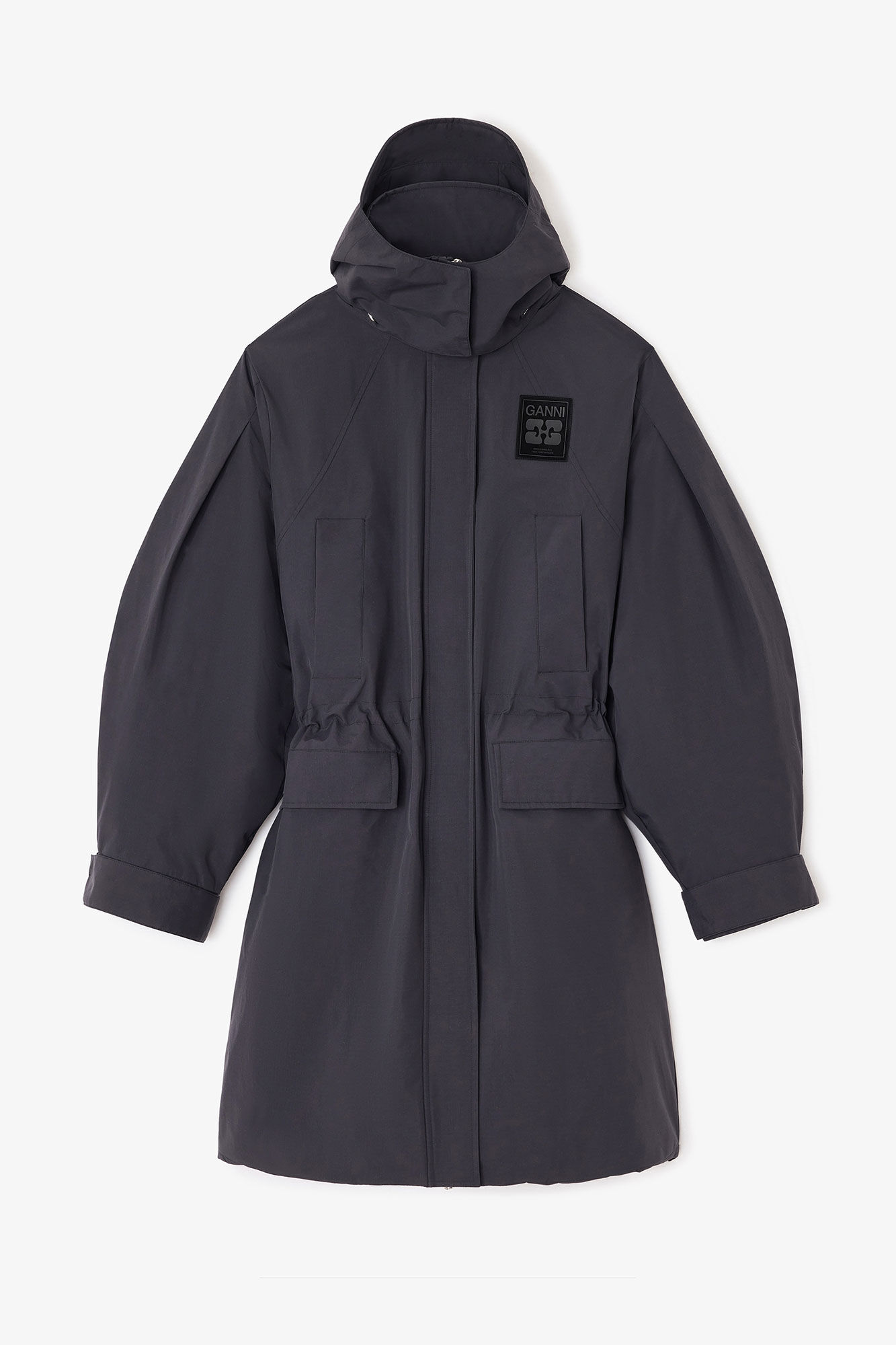 Manteau parka à trois couches gris foncé, Nylon, in colour Phantom - 1 - GANNI