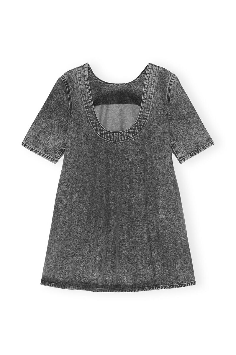 Snow Washed Denim A-line Mini Dress, Cotton, in colour Black Washed - 2 - GANNI