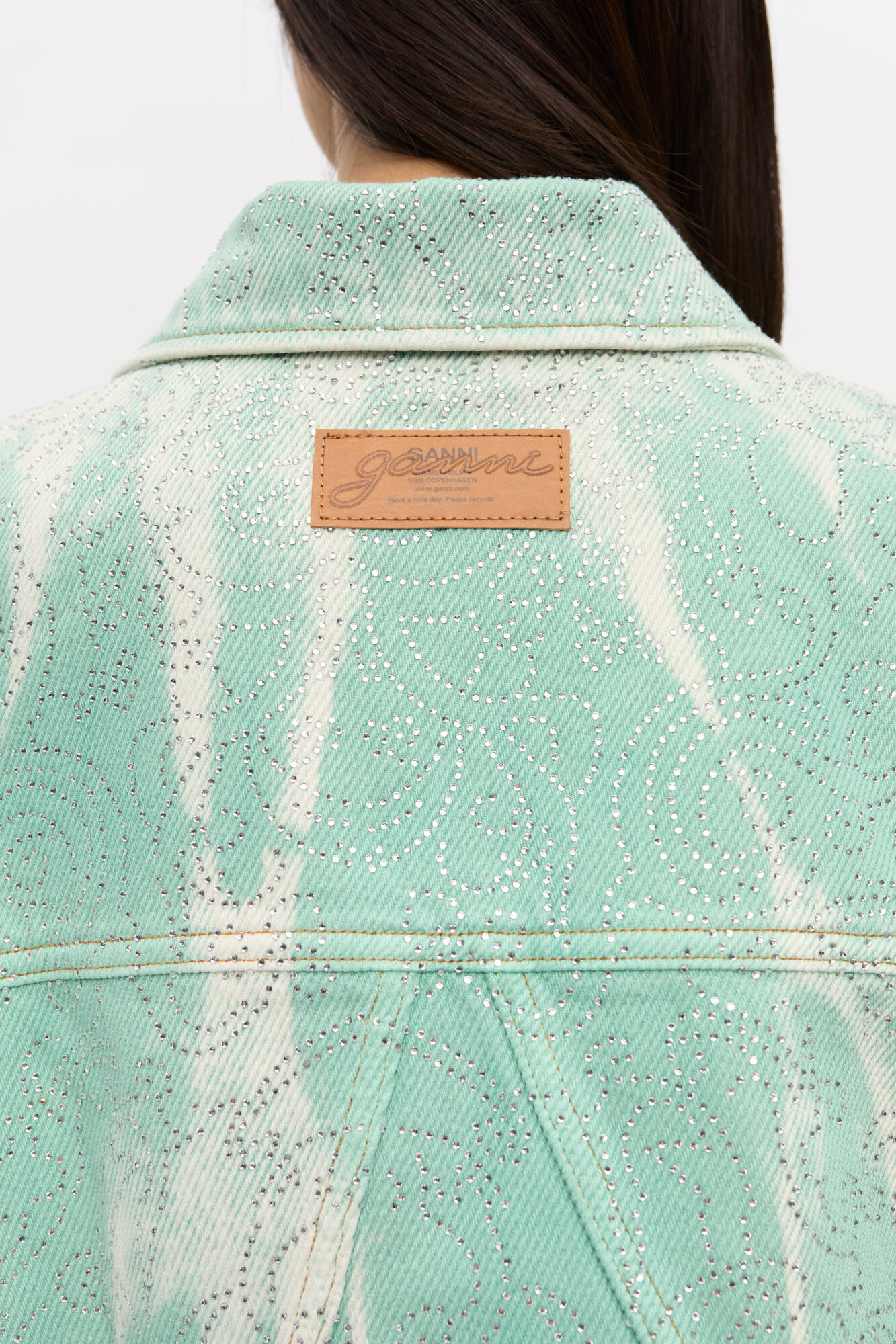 Green Washed Denim Jacket, Cotton, in colour Brook Green - 4 - GANNI