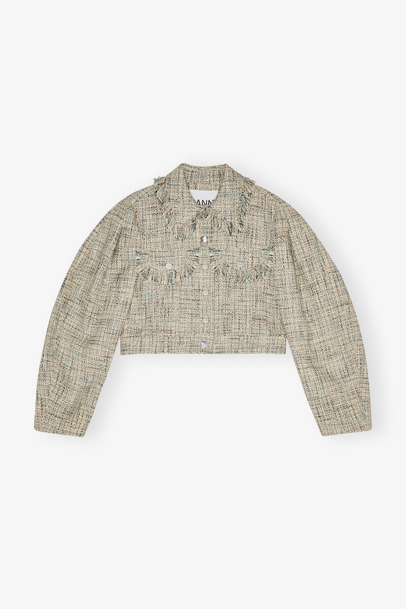 Short Tweed Jacket, Cotton, in colour Alaskan Blue - 1 - GANNI