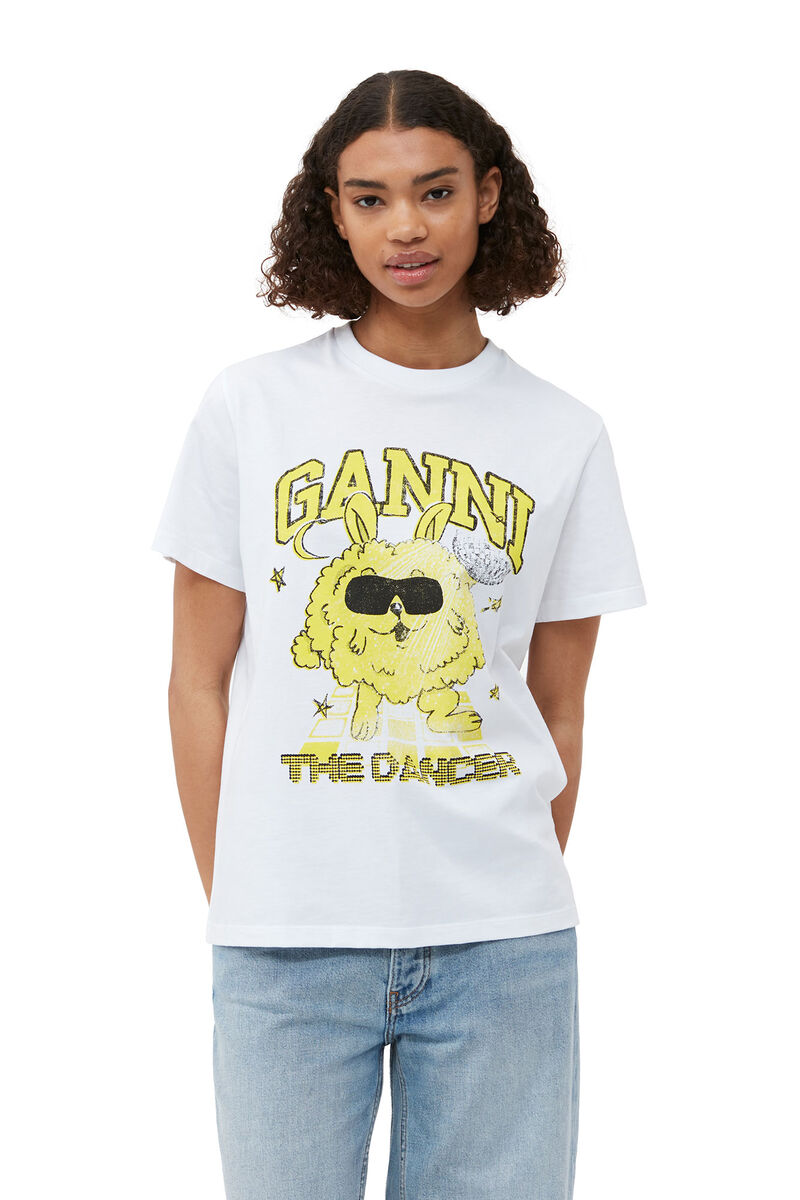 Relaxed Dance Bunny T-shirt, Cotton, in colour Bright White - 4 - GANNI