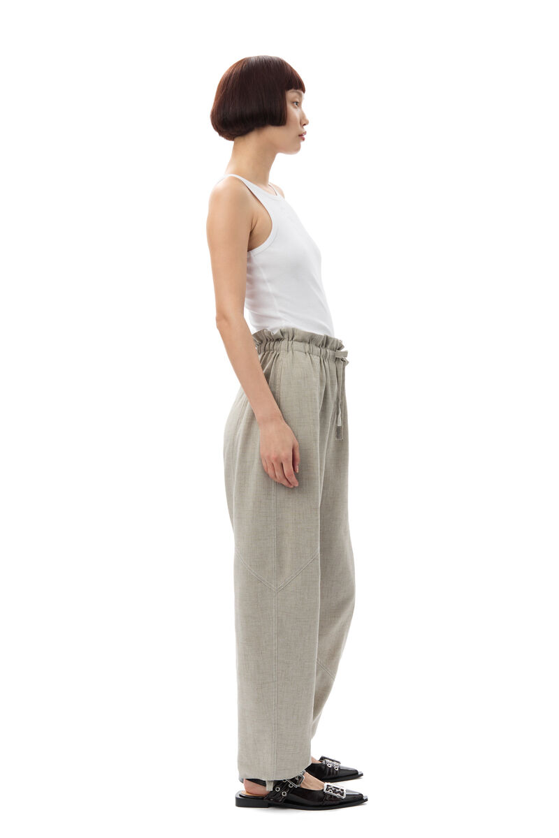 Grey Light Melange Suiting Elasticated Waist Pants, Polyester, in colour Alfalfa - 3 - GANNI