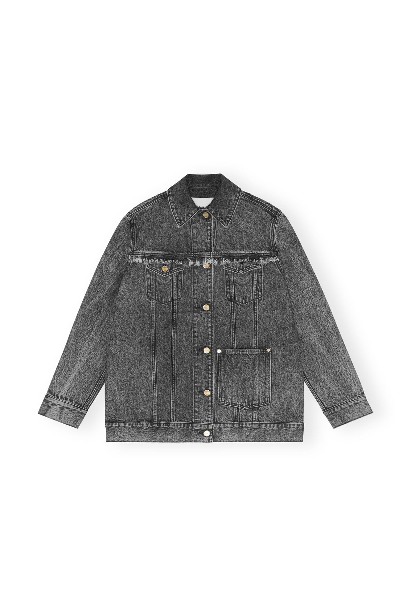 Snow Washed Oversized Denim Jakke, Cotton, in colour Black Washed - 1 - GANNI