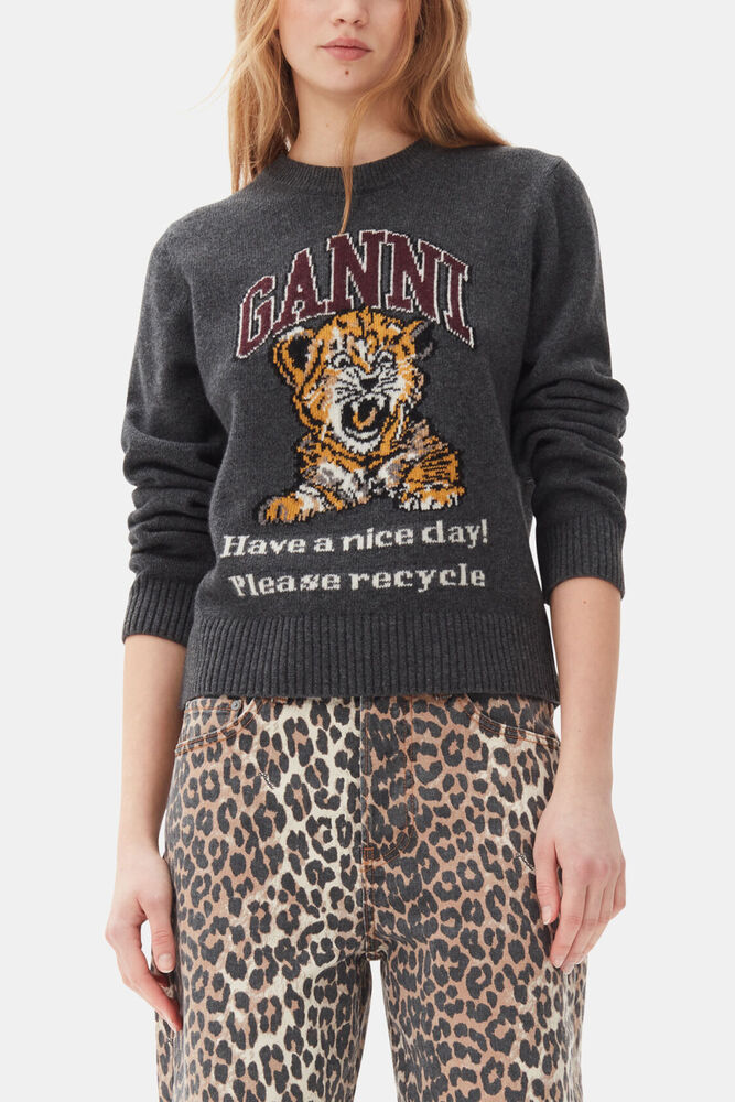 Dark Grey Graphic Tiger Jumper, Gray Quill