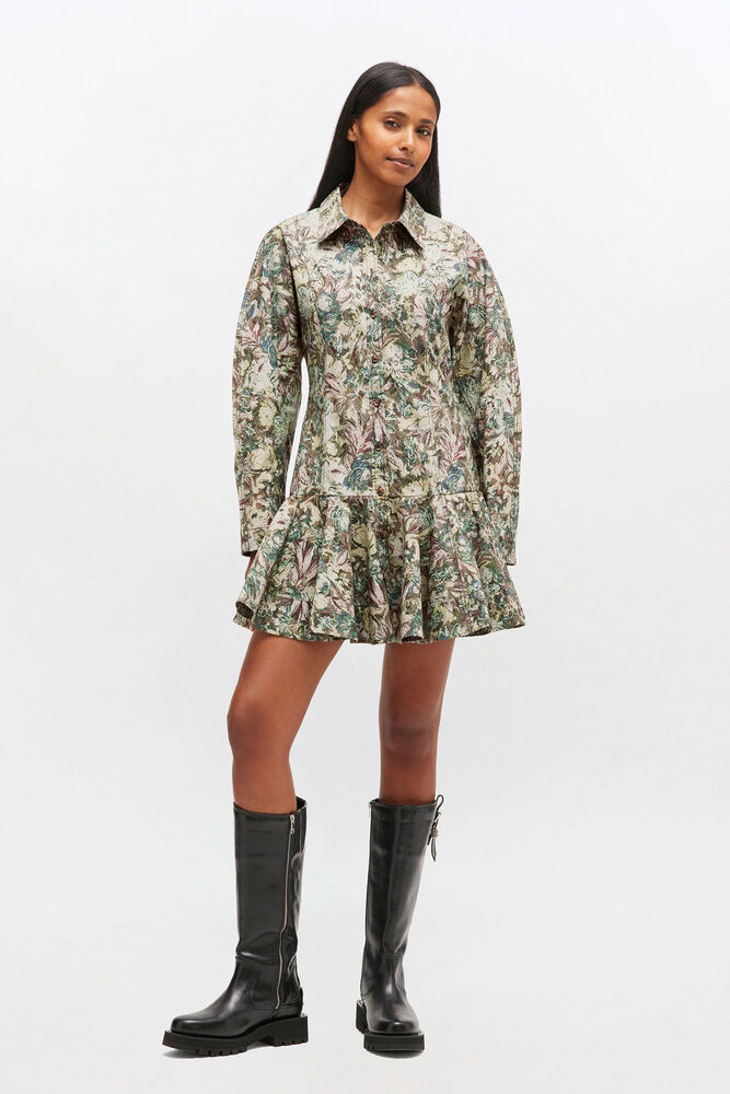 Tapestry Floral Shirt Dress, Jadeite