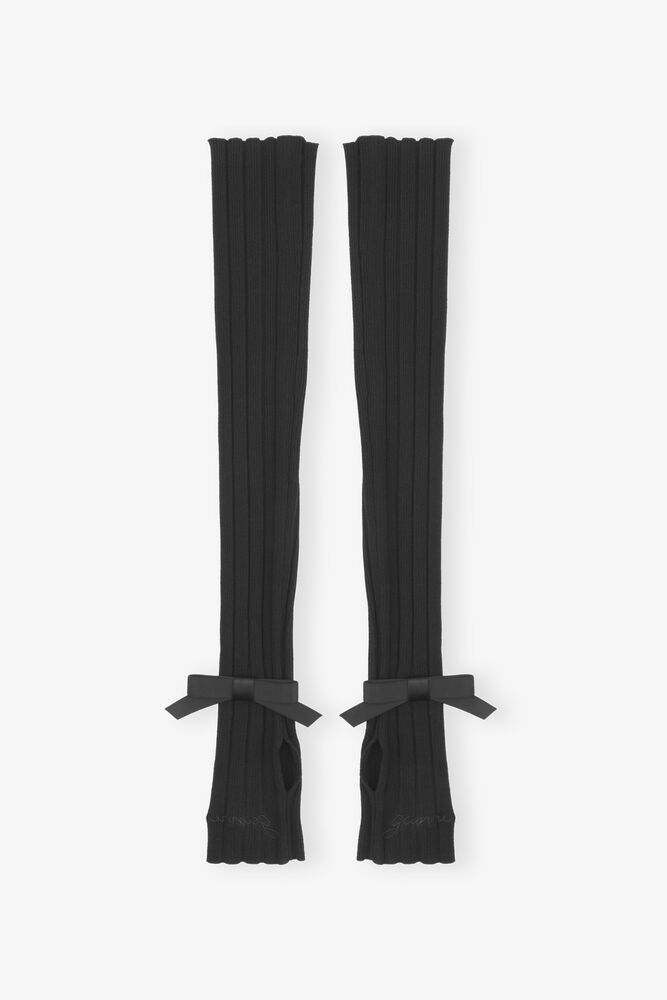 Black Rib Wrist Warmers, Black