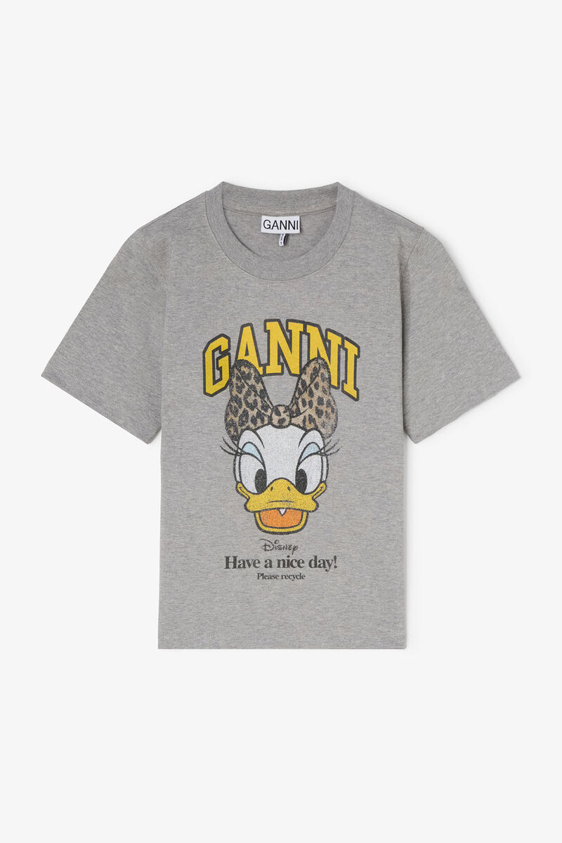 GANNI x Disney Daisy Duck Grey Printed Cropped T-shirt, in colour Paloma - 1 - GANNI