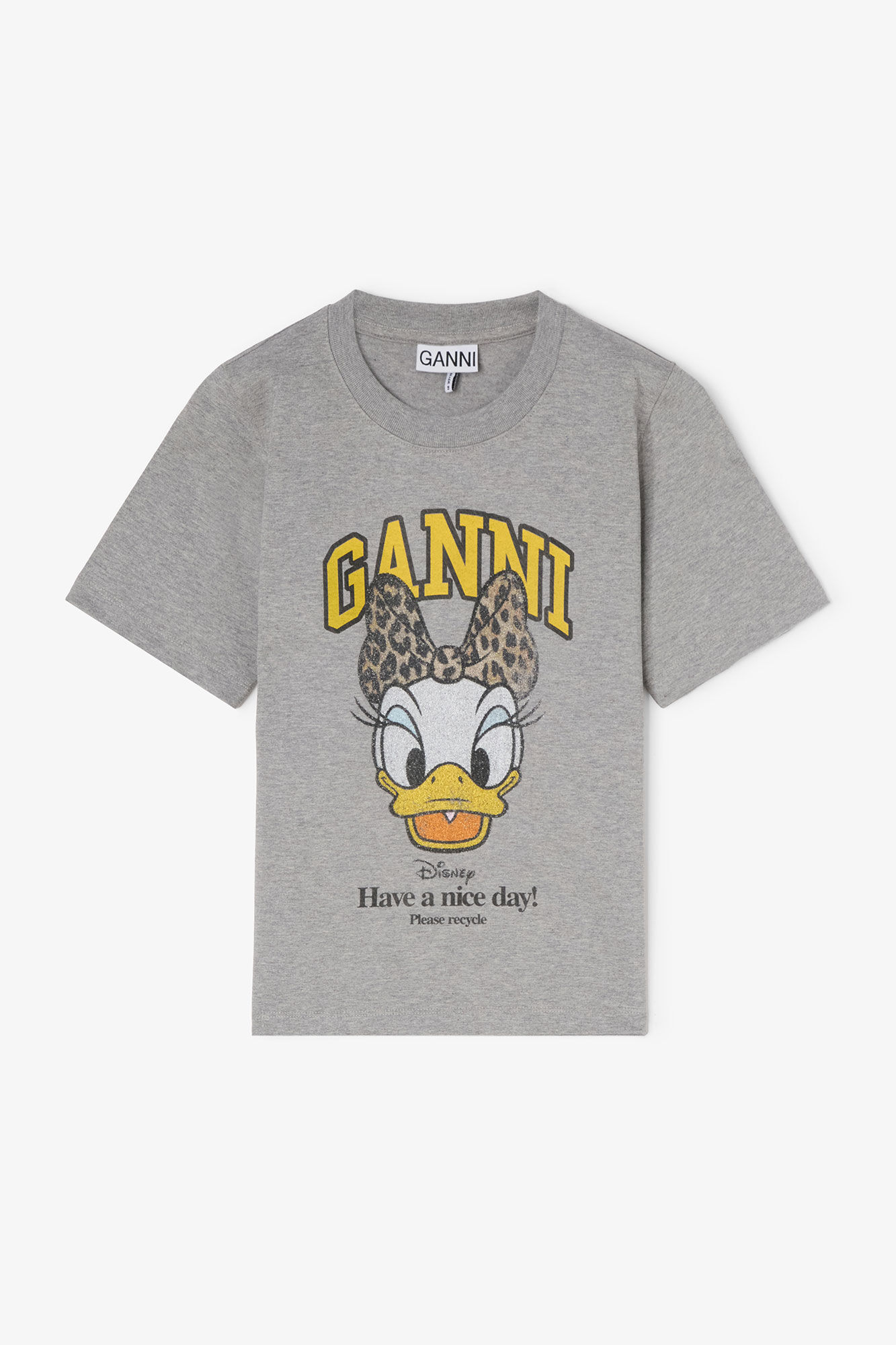 GANNI x Disney Daisy Duck Grey Printed Cropped T-shirt, in colour Paloma - 1 - GANNI