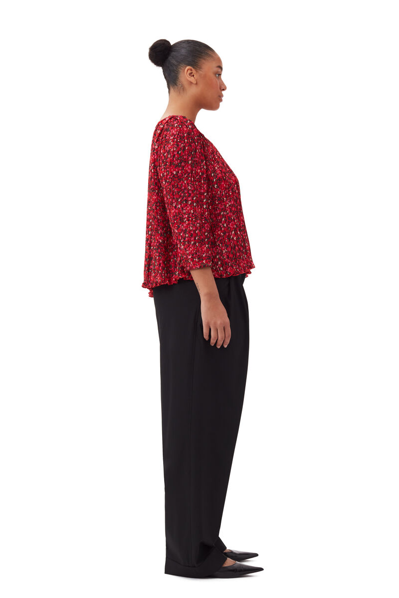 Red Pleated Georgette Blouse, Recycled Polyester, in colour Racing Red - 7 - GANNI