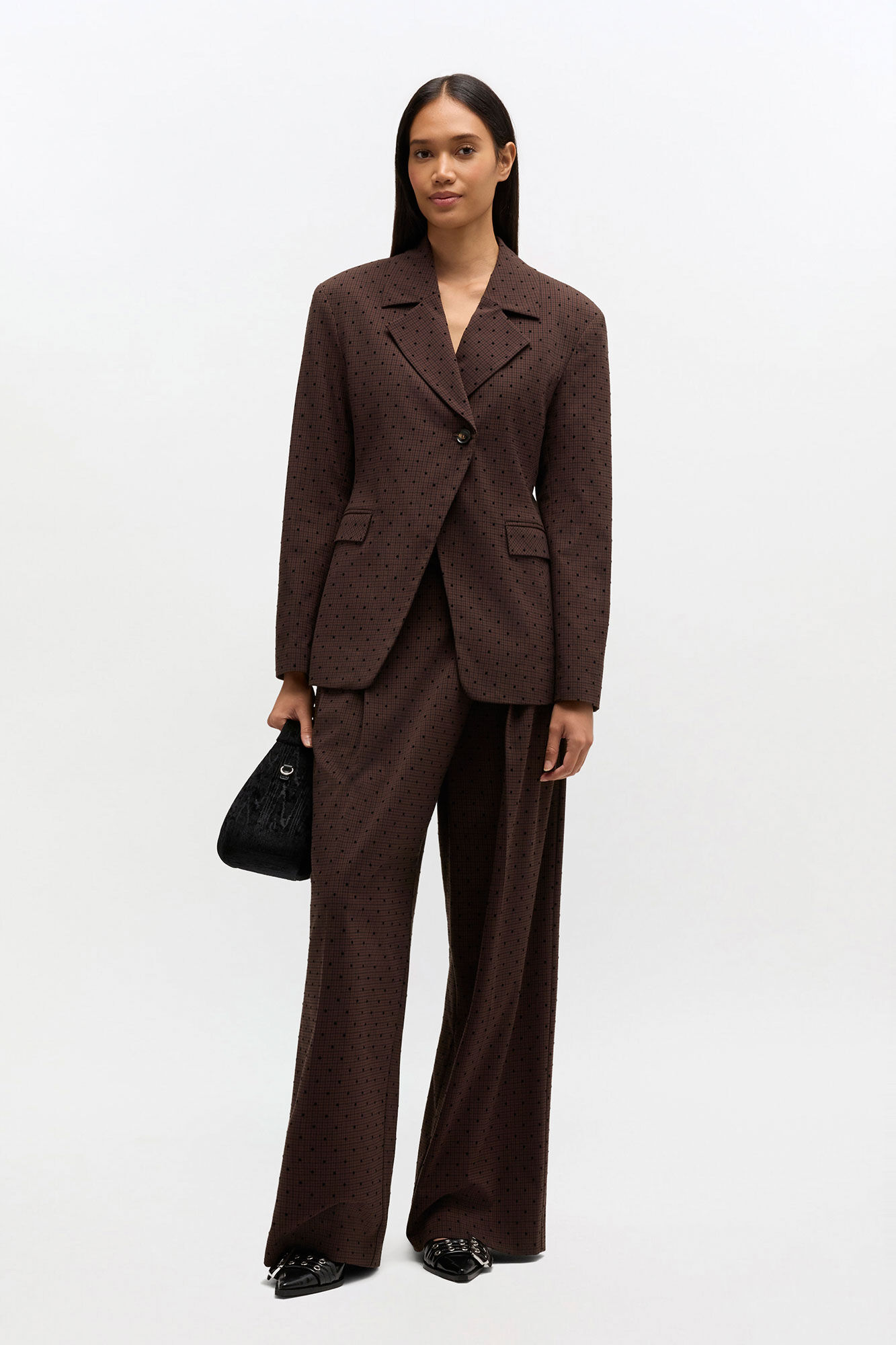 Flock Check Cross-over Trousers, in colour Chicory Coffee - 1 - GANNI