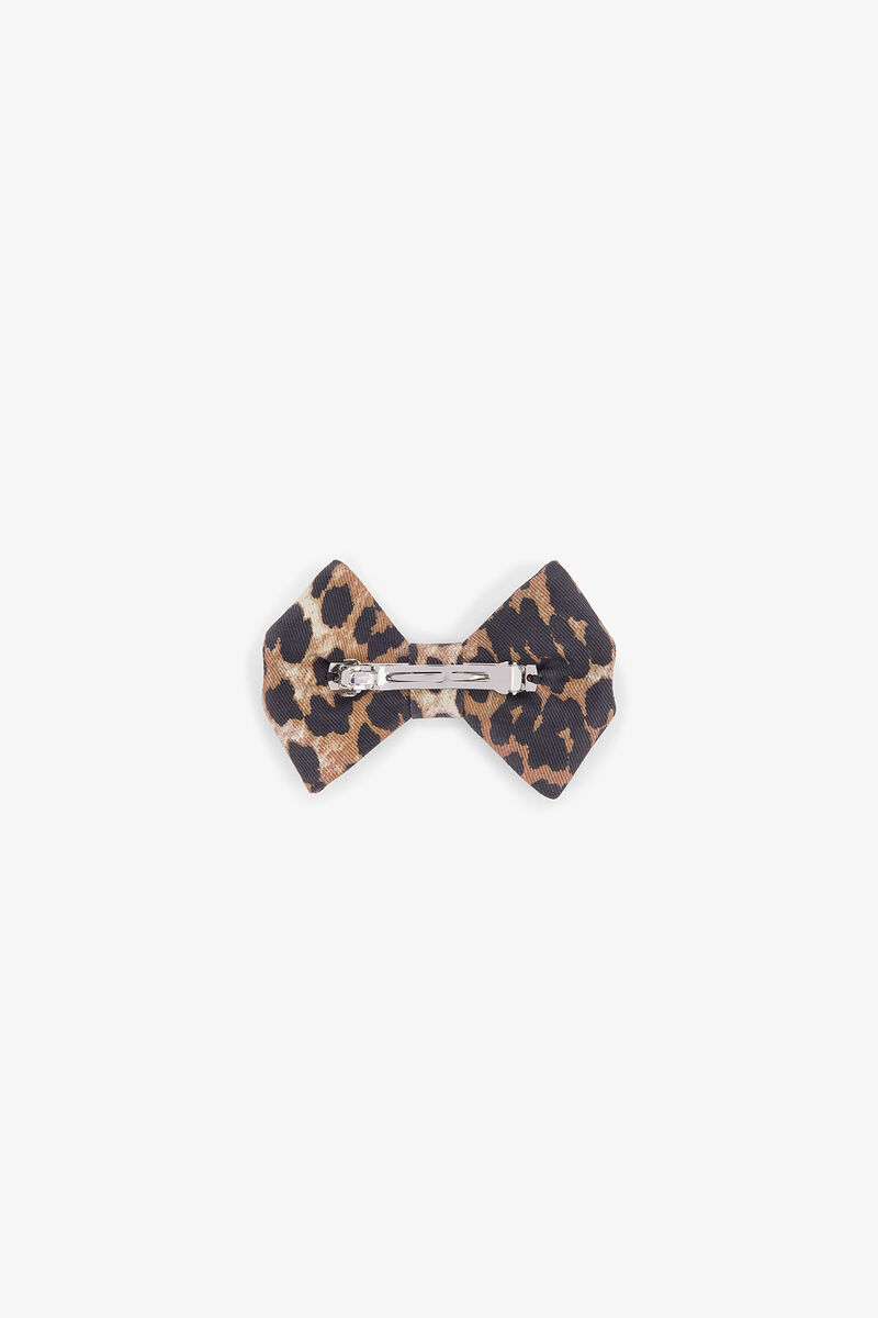 Leopard Bow Hairclip, Viscose, in colour Almond Milk - 2 - GANNI