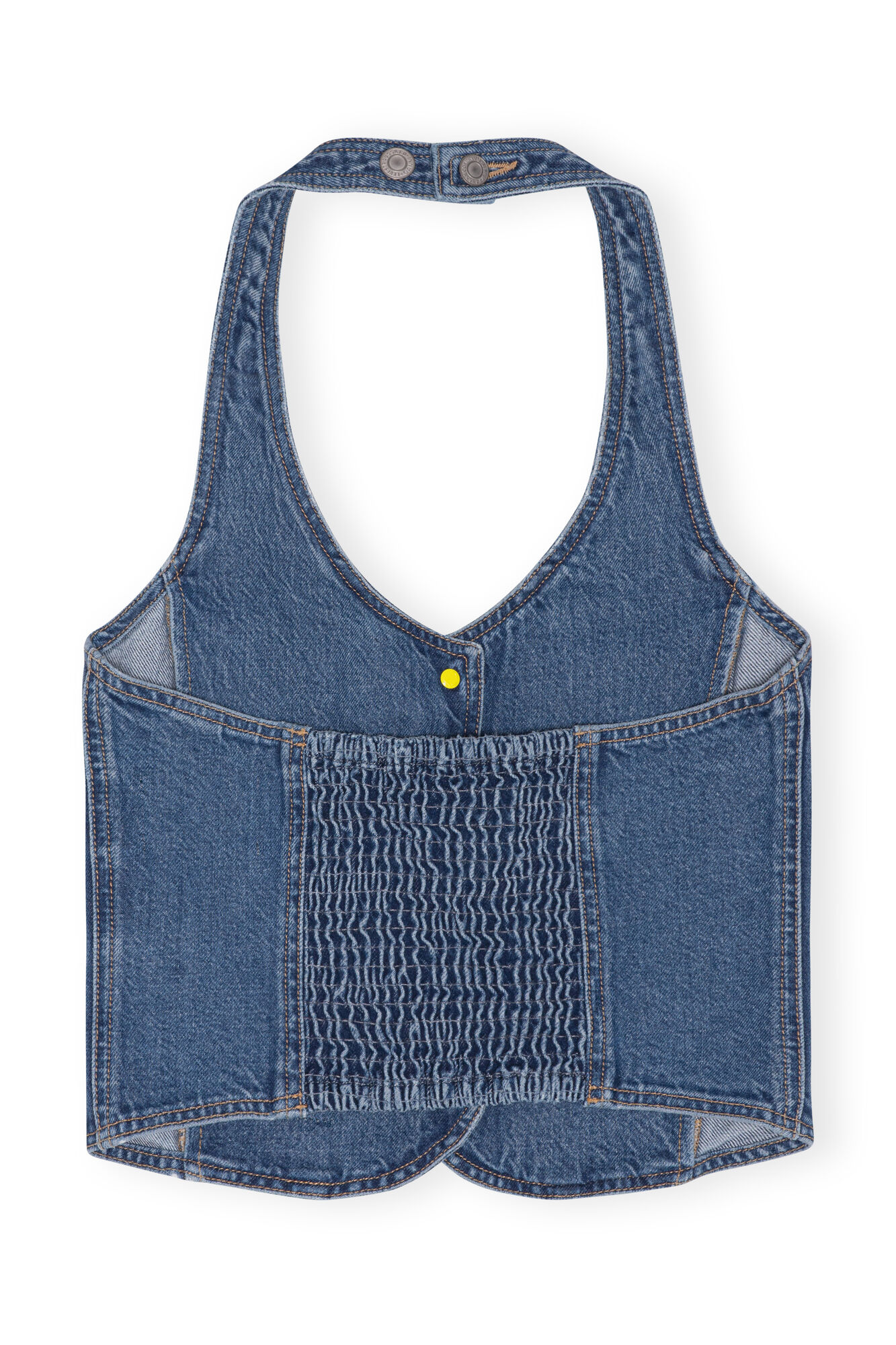 Halterneck Top, Cotton, in colour Light Indigo - 2 - GANNI