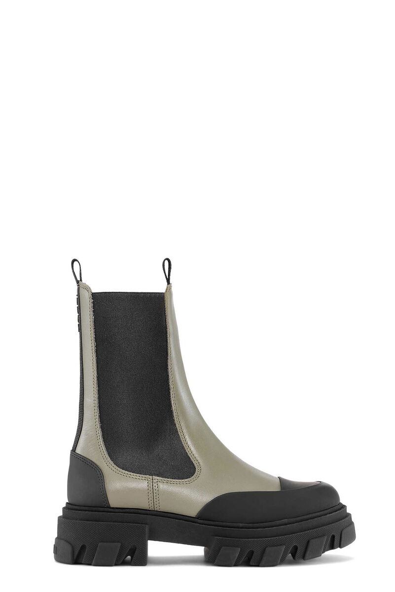 Mellanhöga chelsea boots, Calf Leather, in colour Kalamata - 1 - GANNI