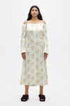 Off-shoulder satin-midi-kjole, Elastane, in colour Floral Rutabaga - 1 - GANNI
