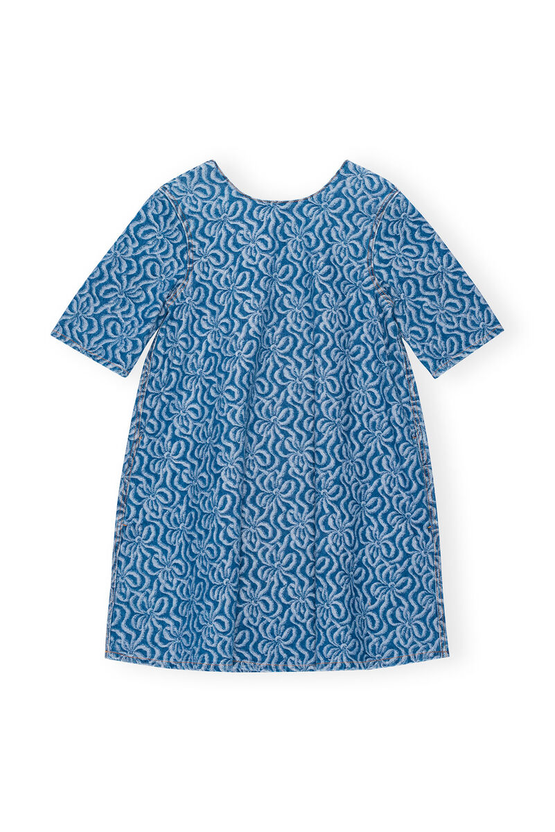 Blue Jacquard Denim A-line Mini-kjole, Cotton, in colour Mid Blue Stone - 2 - GANNI
