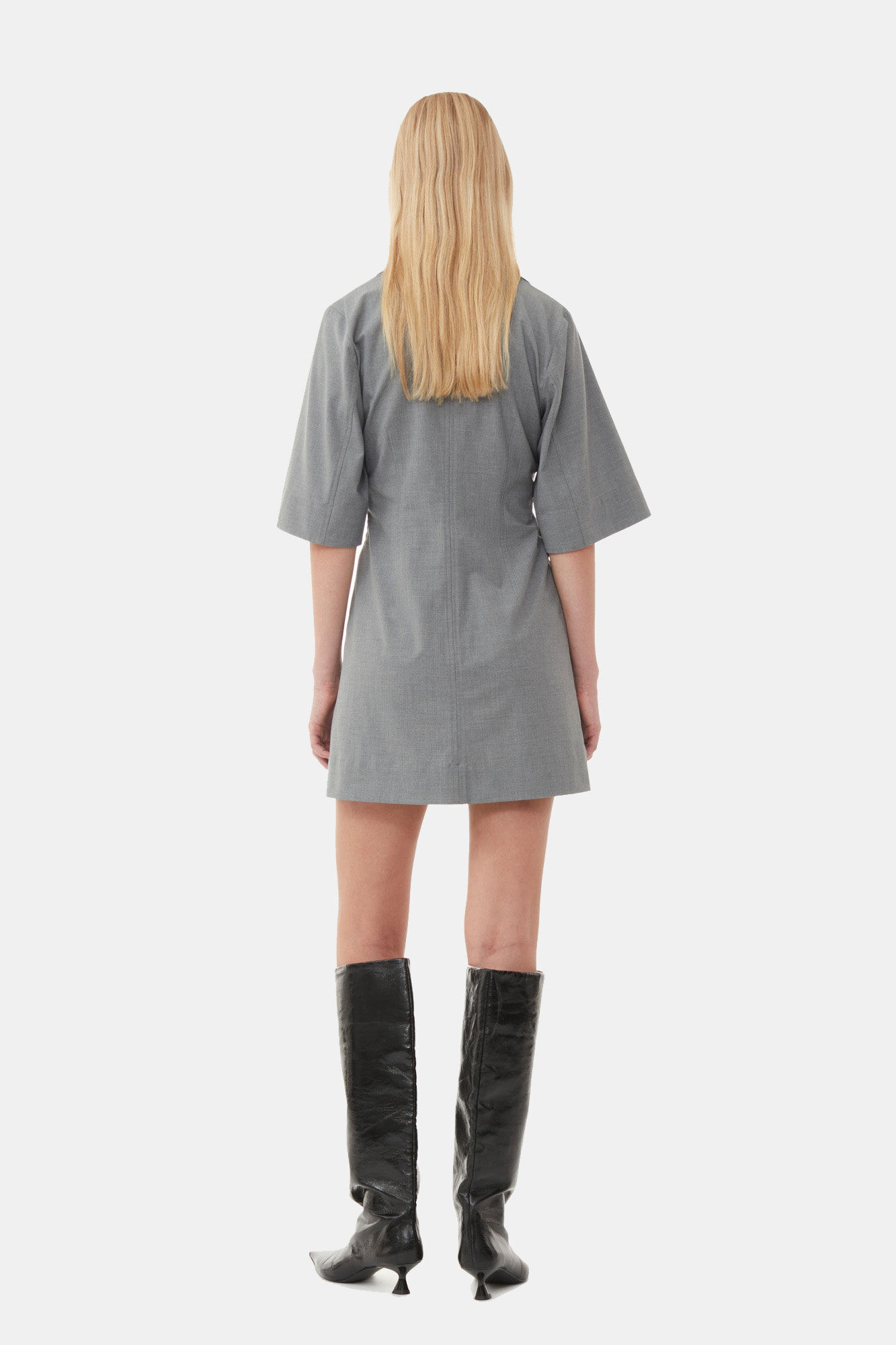 Grey Drapey Melange Mini Dress, Elastane, in colour Paloma Melange - 4 - GANNI